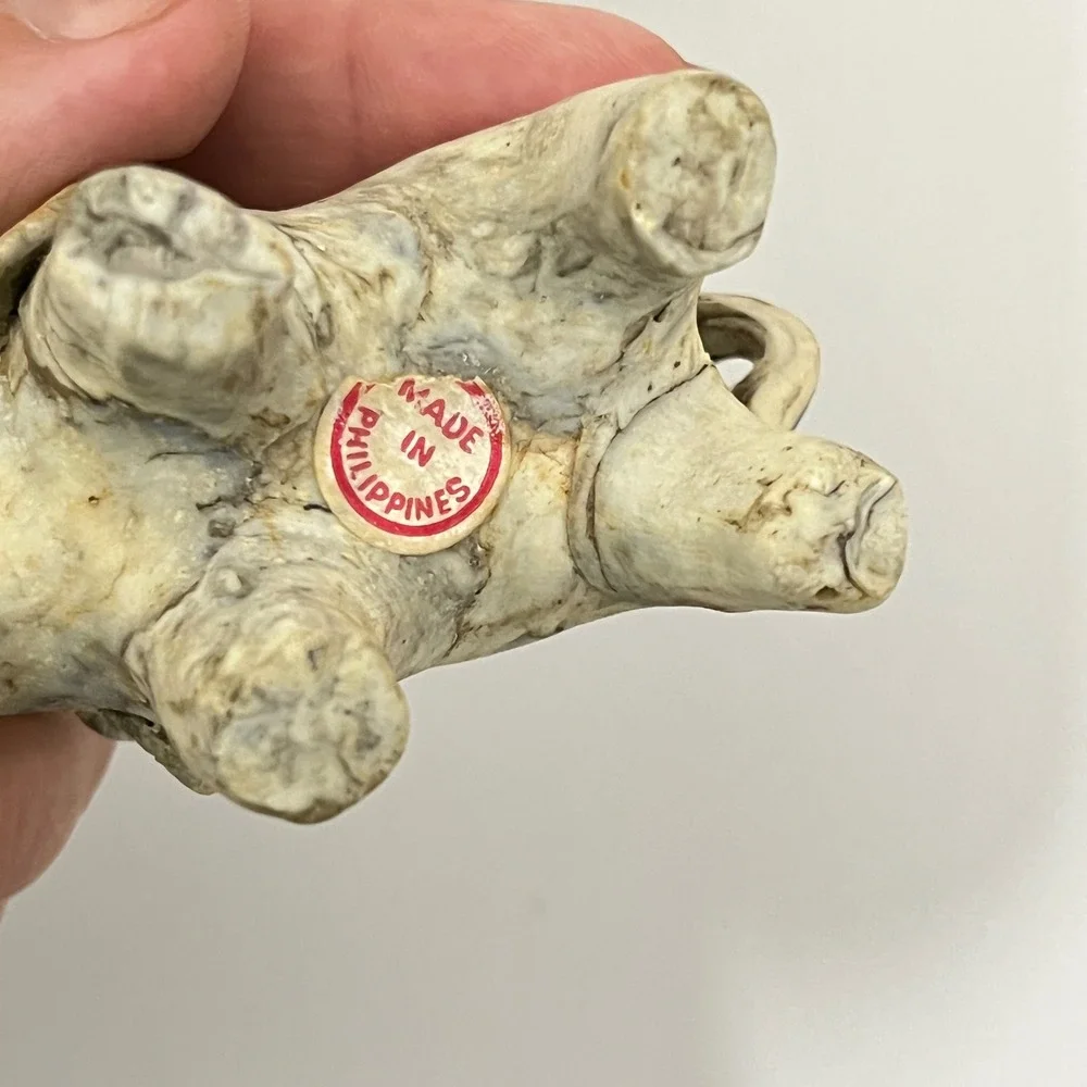 Vintage‎  Elephant Figurine Unisex OS Cream Marbled Trunk Up Lucky Decor